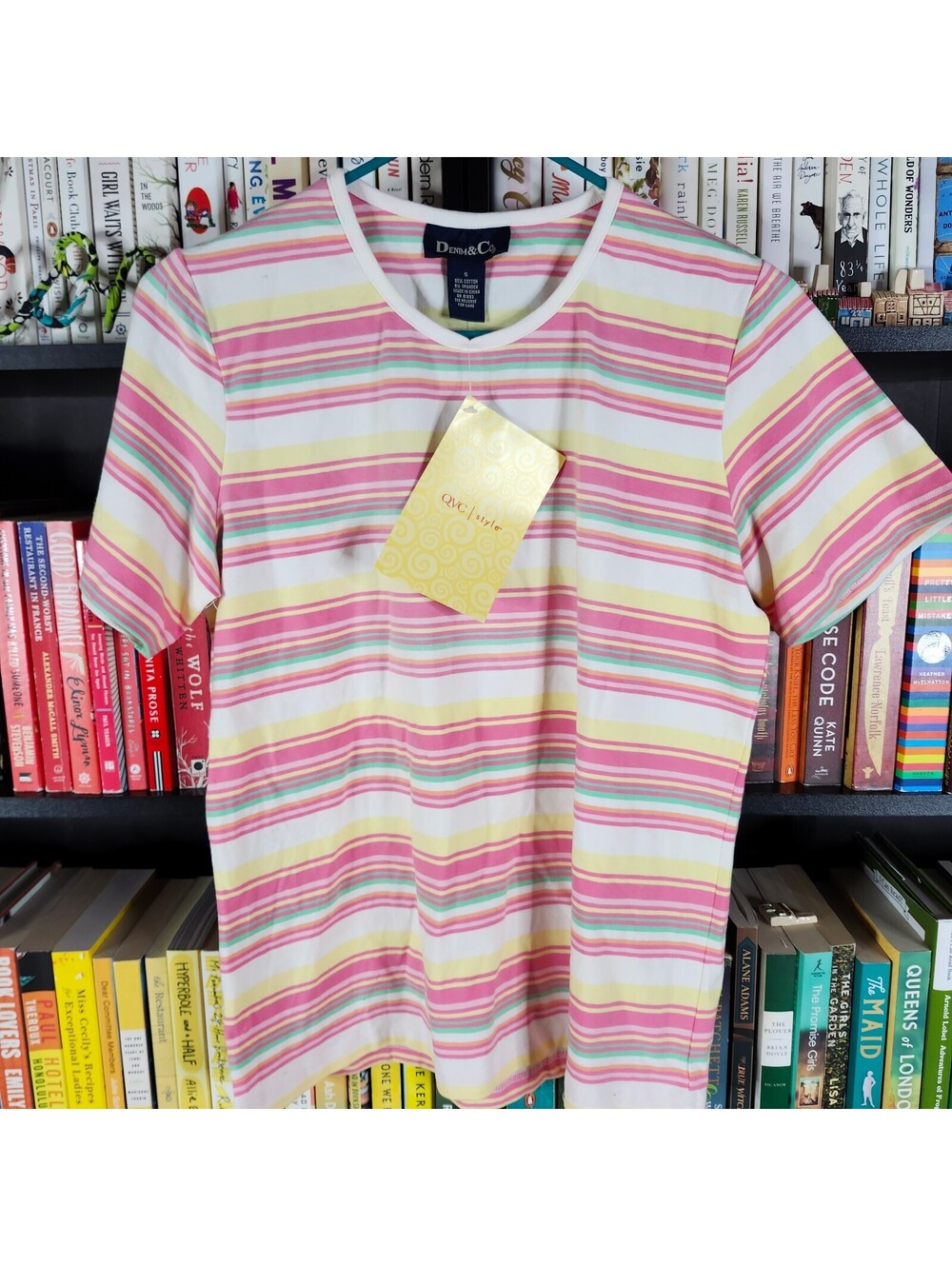 Denim & Co. Pastel Striped Short Sleeve T-Shirt Women's Small NWT